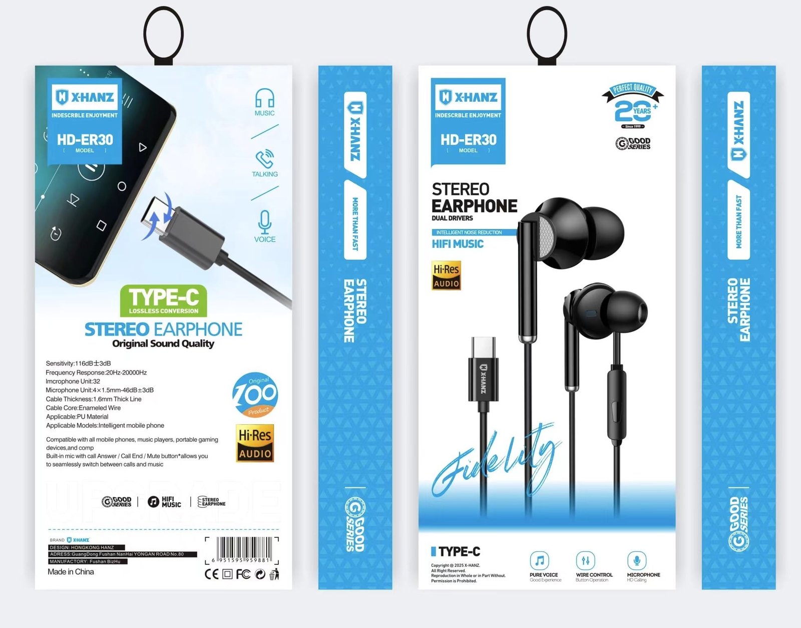 5f638ca0-4232-4bdc-a1ab-c10a2eac7e09 X-HANZ HD-ER30 Type-C Dual Driver Hi-Res Stereo Earphones with HD Microphone - Image 1