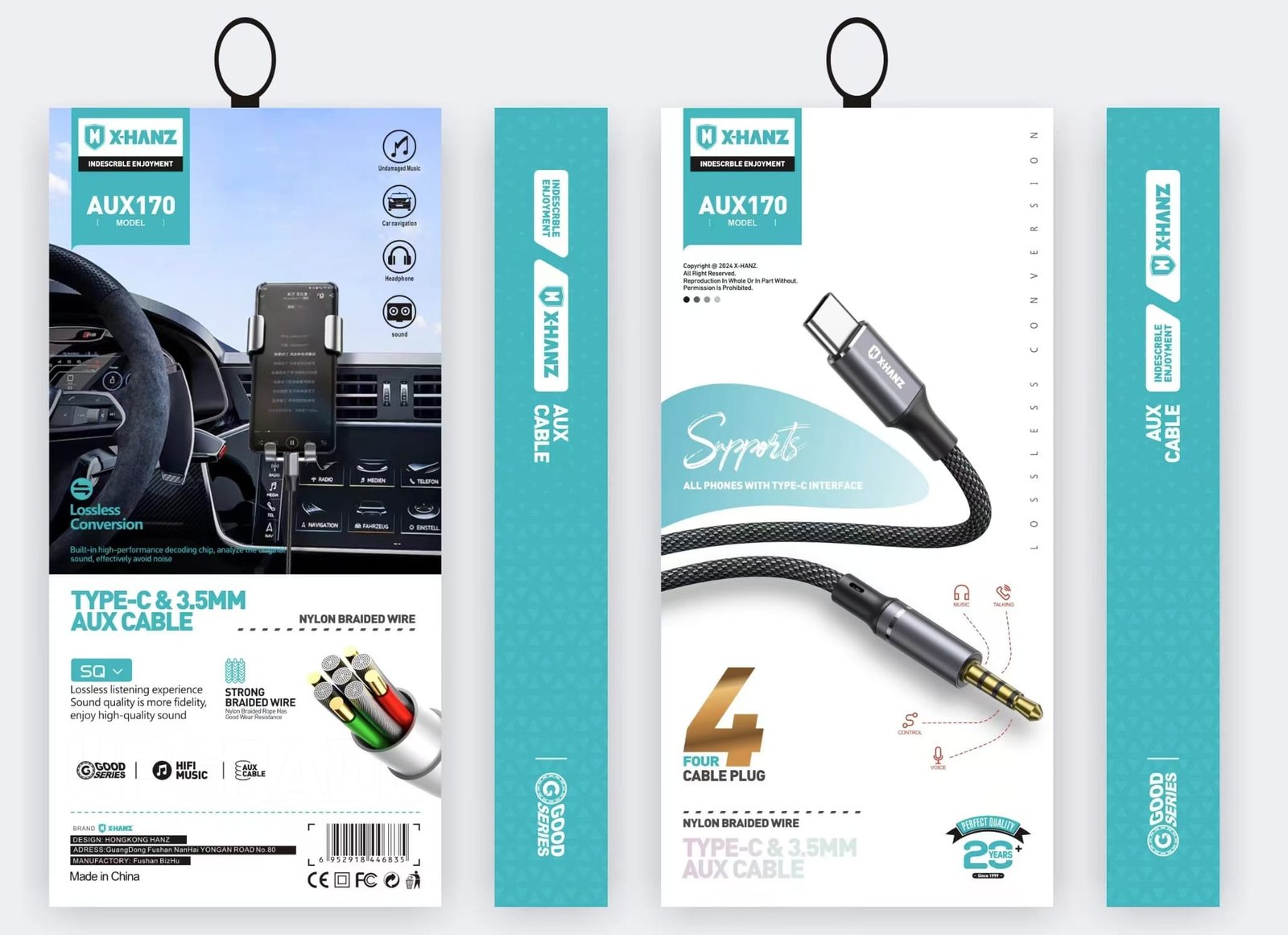 8979a998-2f3f-4d12-8c89-269ec4e9d1ff X-HANZ AUX170 Type-C to 3.5mm Nylon Braided Aux Audio Cable - Image 1